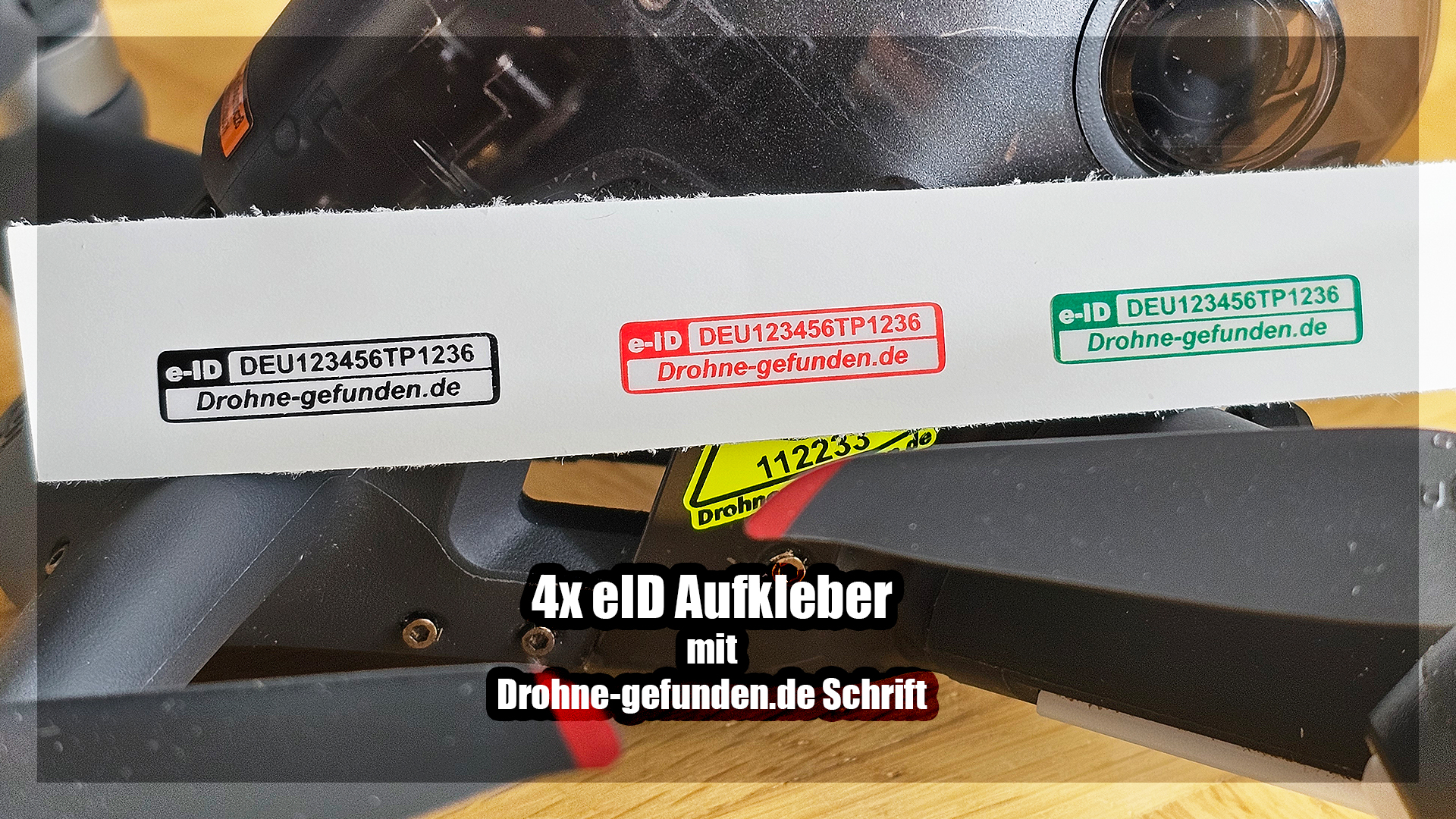4x transparente Drohnen Kennzeichen Design Drohne-gefunden.de eID UAS Kennzeichnung Plakette eID e-ID Adresse 