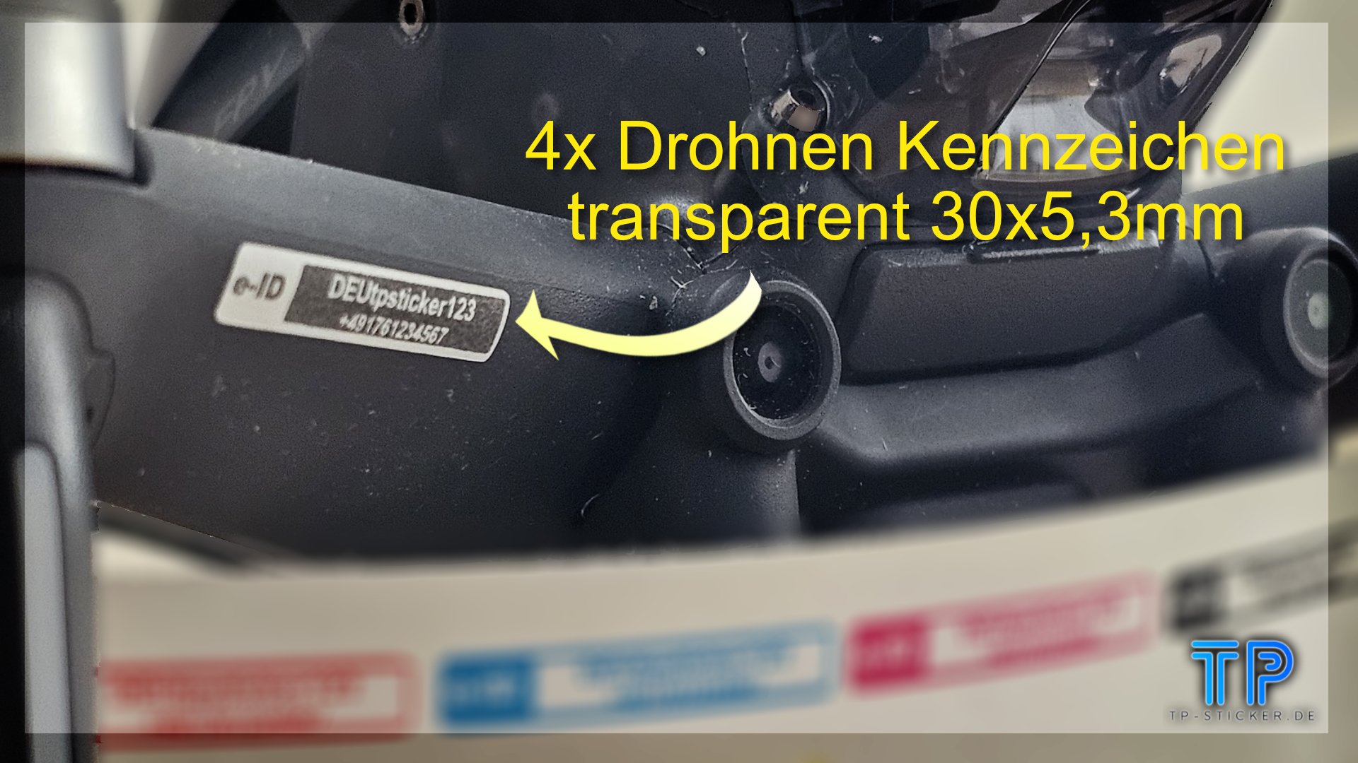 4x transparente Drohnen Kennzeichen eID UAS Kennzeichnung Plakette eID e-ID Adresse